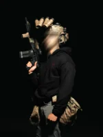 Tier 2 Red Controlled Chaos Hoodie side view, military apparel by The Trace