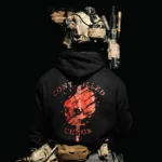 Tier 2 Red Controlled Chaos Hoodie back print, military apparel by The Trace