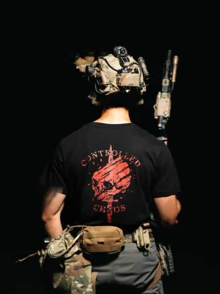 Tier 2 Red Controlled Chaos T-shirt back print, military apparel by The Trace