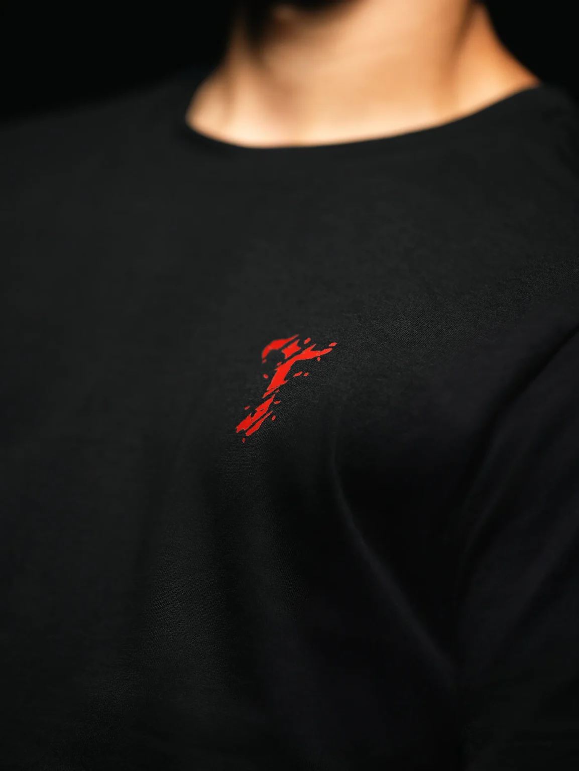 Tier 2 Red Controlled Chaos T-shirt chest print close up, military apparel by The Trace