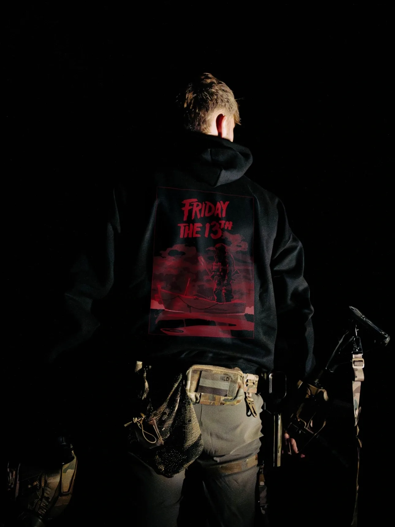 Friday the 13th hoodie by The Trace, red horror poster back print