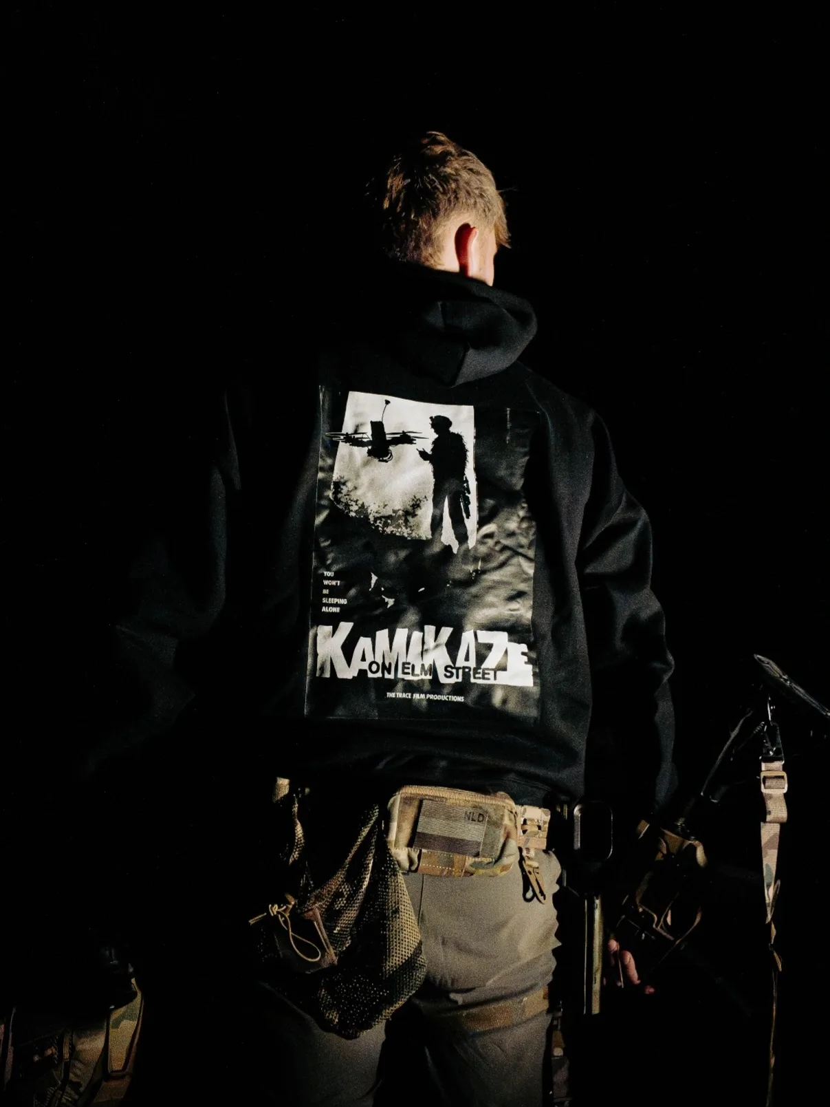 Kamikaze on Elm Street hoodie by The Trace, drone poster back print