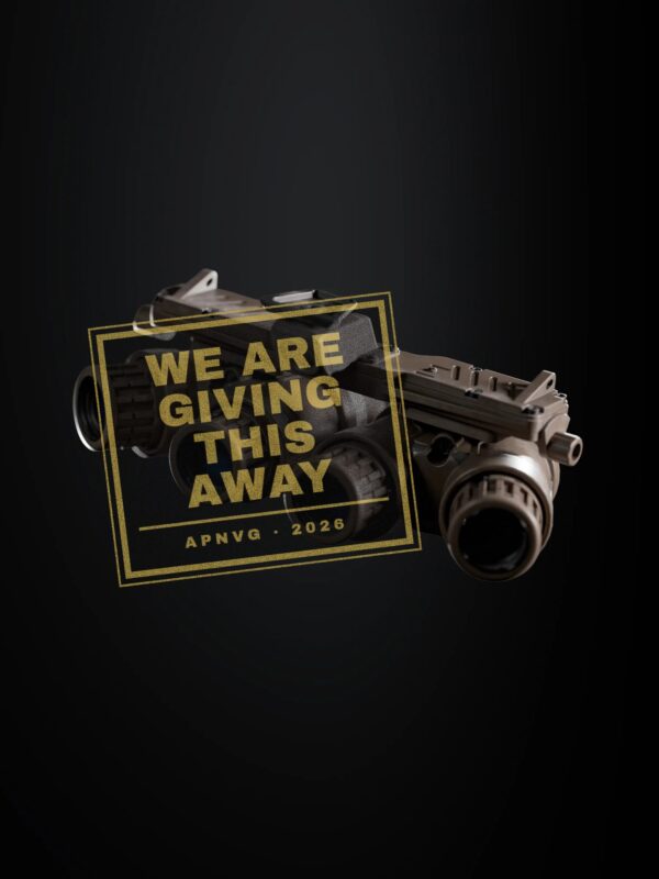 Argus Panoramic Night Vision Goggle with a gold stamp reading We are giving this away