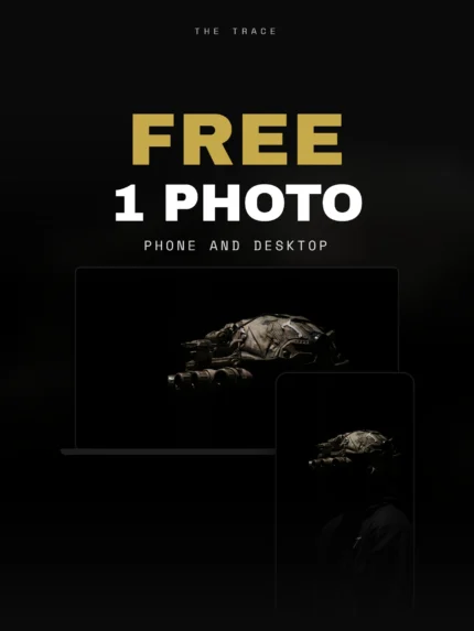 Free wallpaper from The Trace: a night vision helmet on a laptop and a phone